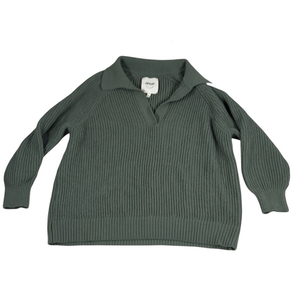 Aerie Size L Sugar Rush Chenille Sweater Polo Henley Neckline Green NEW - Picture 2 of 8